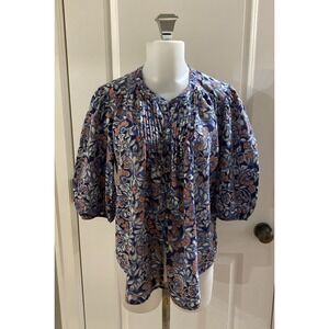 VELVET By Graham & Spencer 3/4 Blue Cotton Pintuck Cottage Prairie Boho Top - M